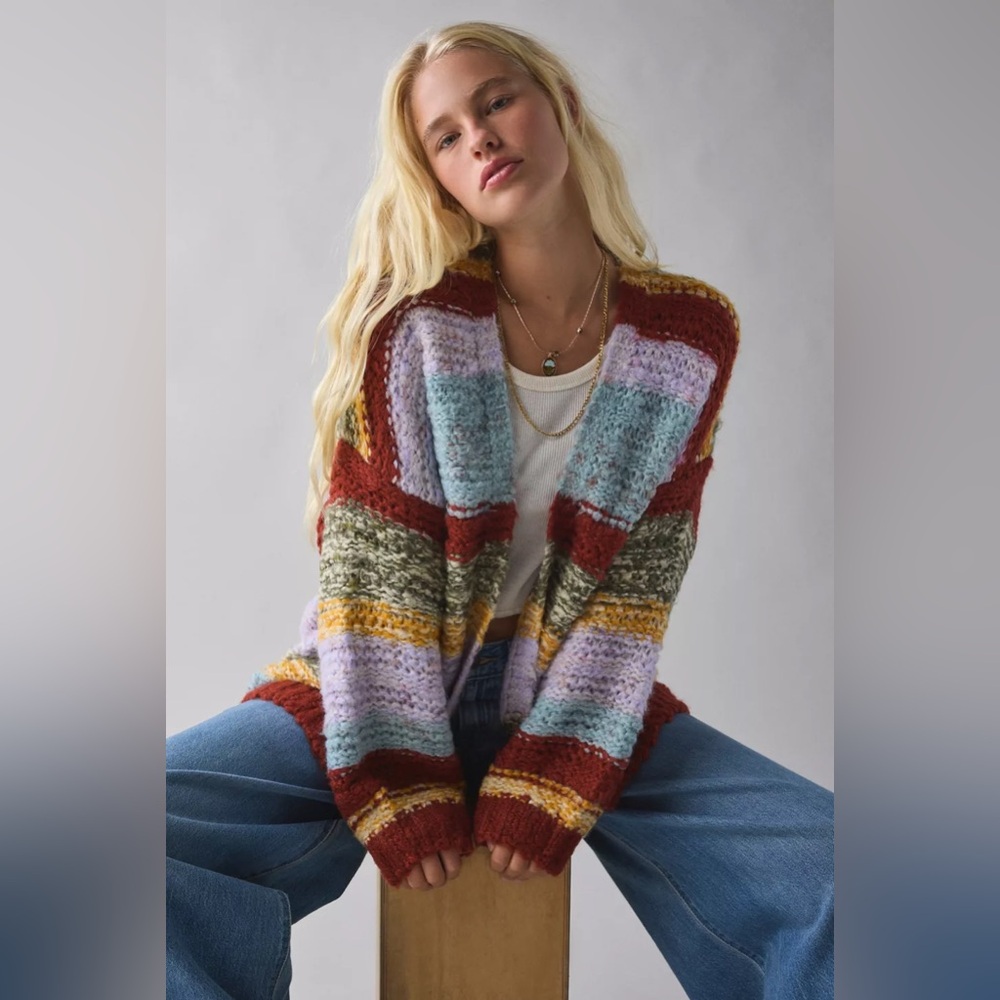 BDG Mckenzie Striped Knit Oversized Cardigan, Size S